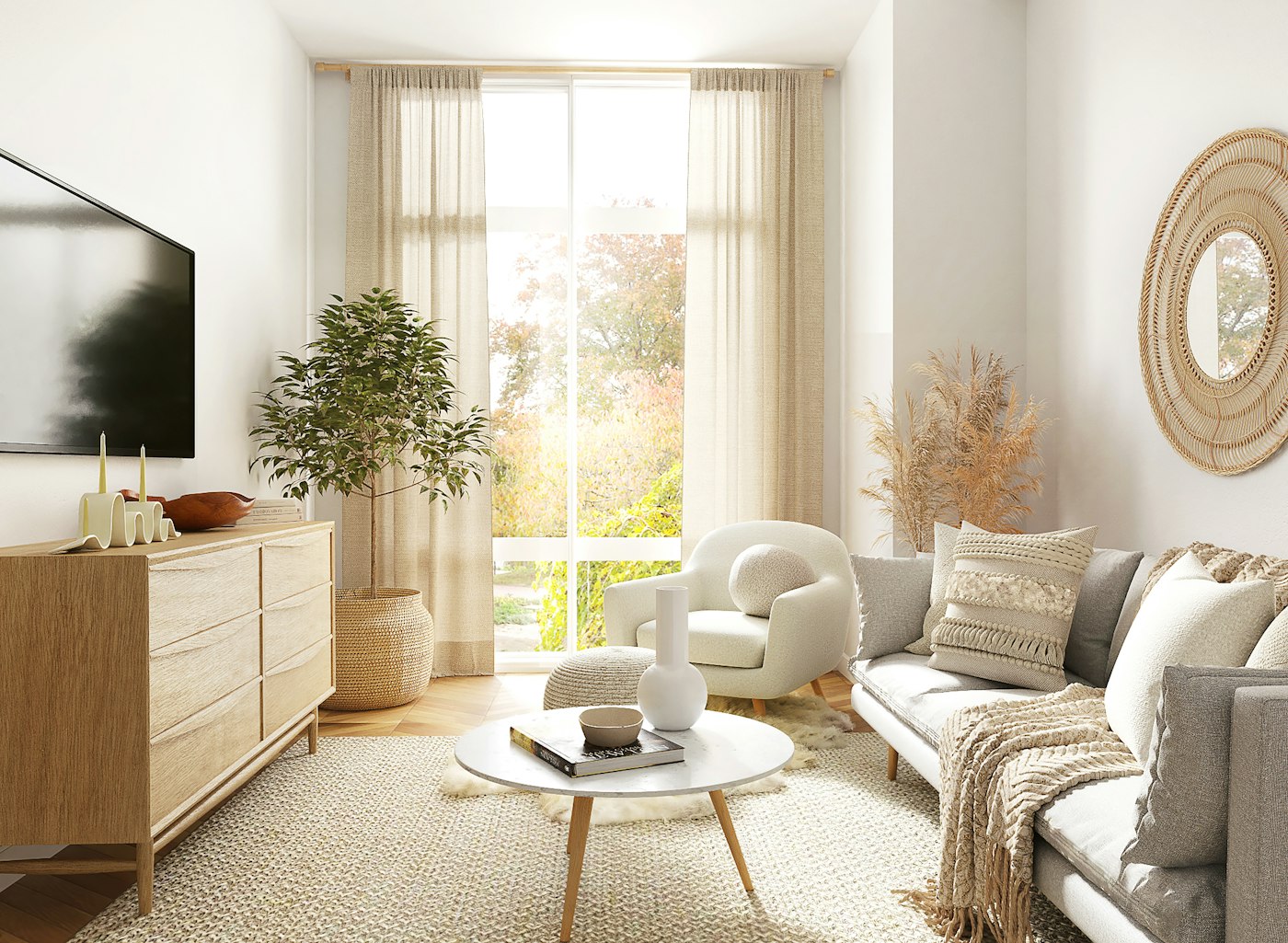 A bright, freshly cleaned living room in a Kansas City home